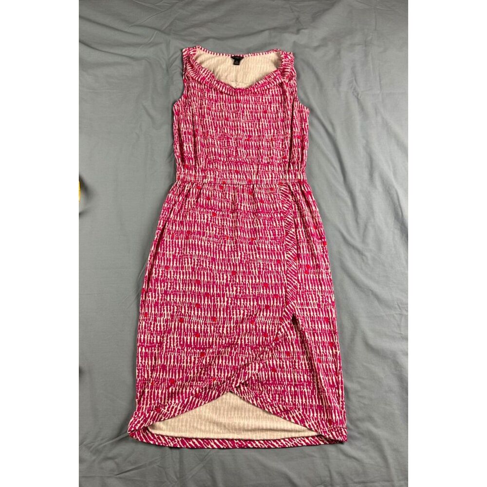 Ann Taylor Pattern Drape Neck Sleeveless Dress Size XS Pink Casual Stretch